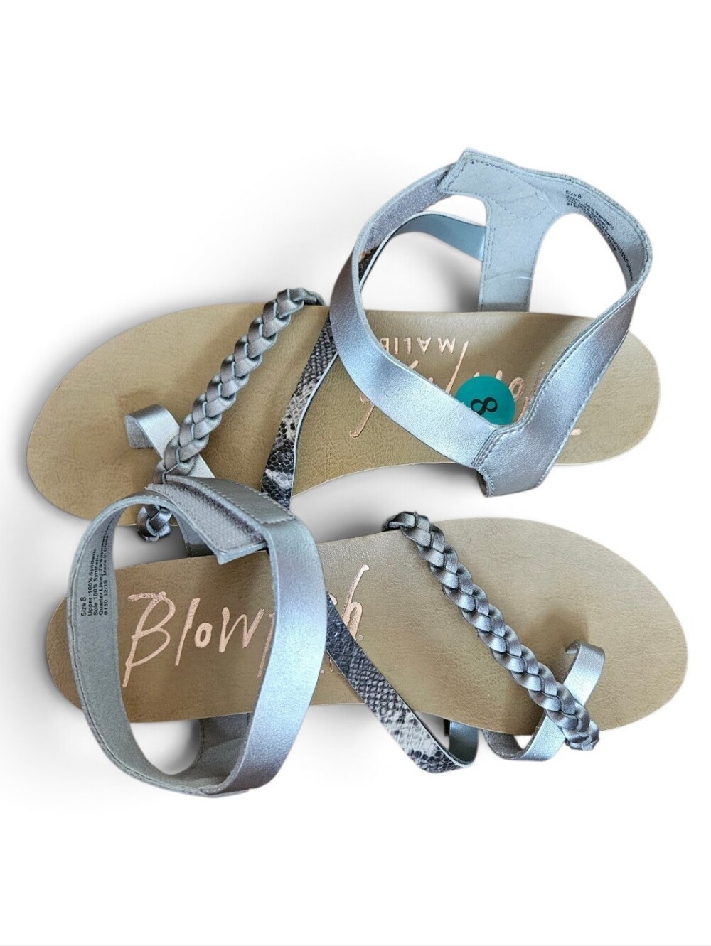 Blowfish Metallic Silver Braided Strap Women's Sandals
